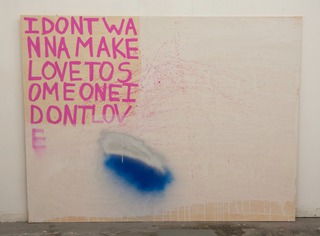 I Don't Wanna Make Love, 2014, acrylic, marker, spray on wood, 120 x 180 cm